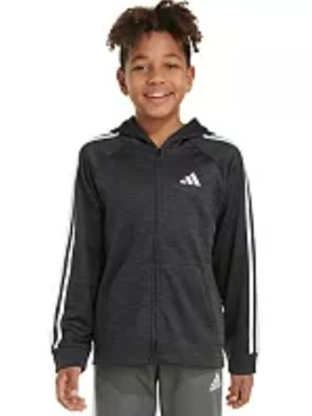 adidas Boys Game & Go Full Zip LS Black Heather Hooded Jacket